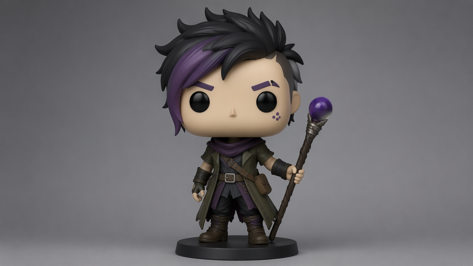 Funko-style big-head vinyl figure of an original character with a large square head and dot eyes