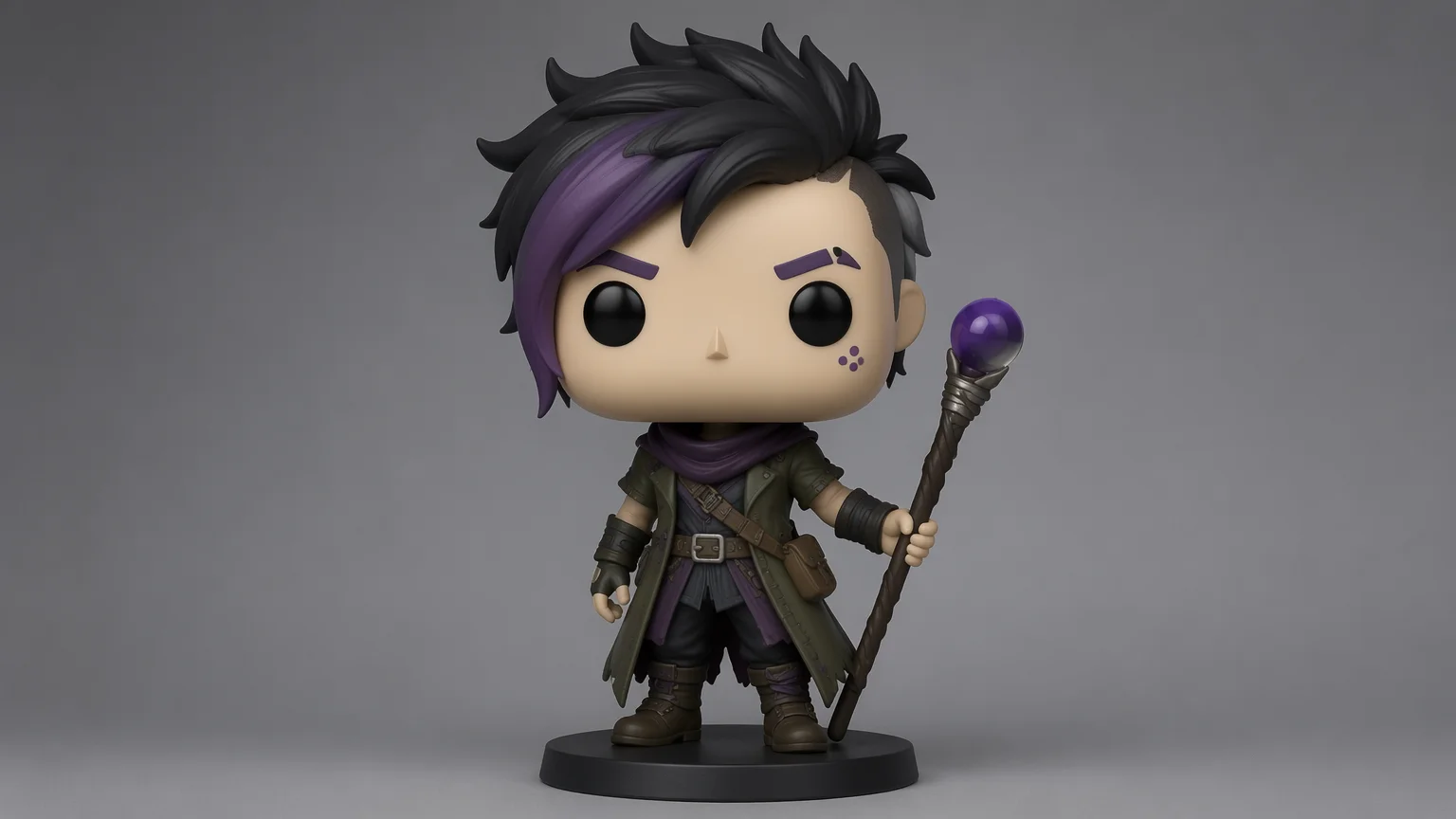 Funko-style big-head vinyl figure of an original character with a large square head and dot eyes