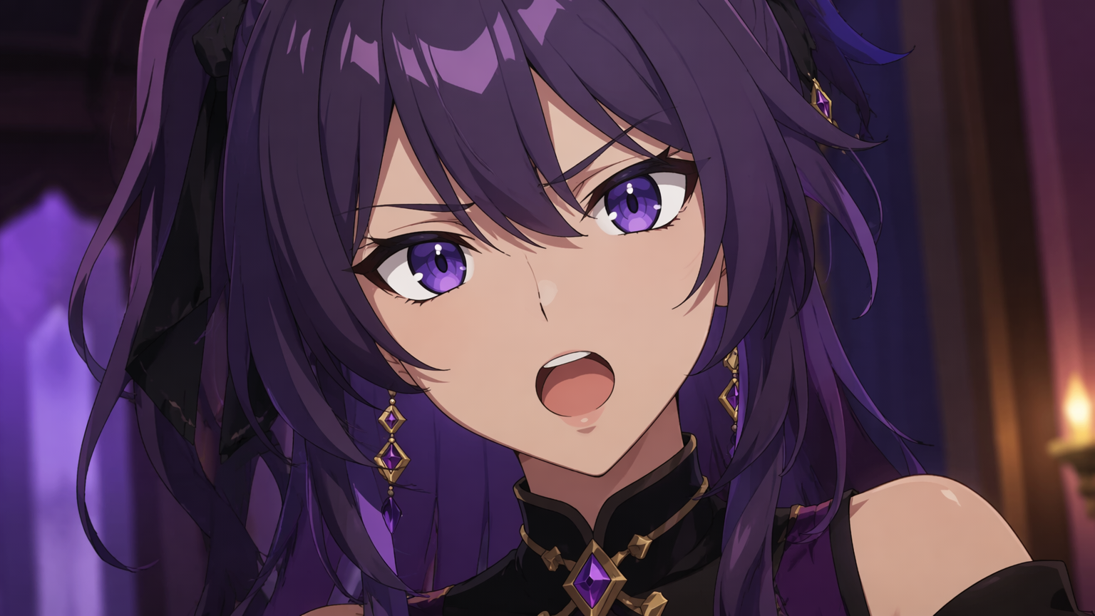 Close-up of an original character speaking, a cel-shaded lip-sync frame