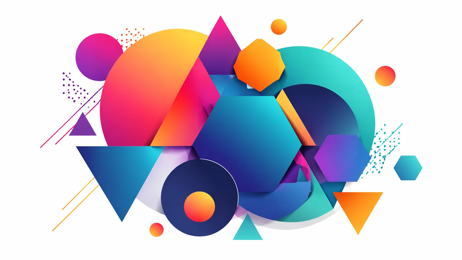 AI-generated abstract geometric artwork with interlocking colorful shapes and dynamic composition