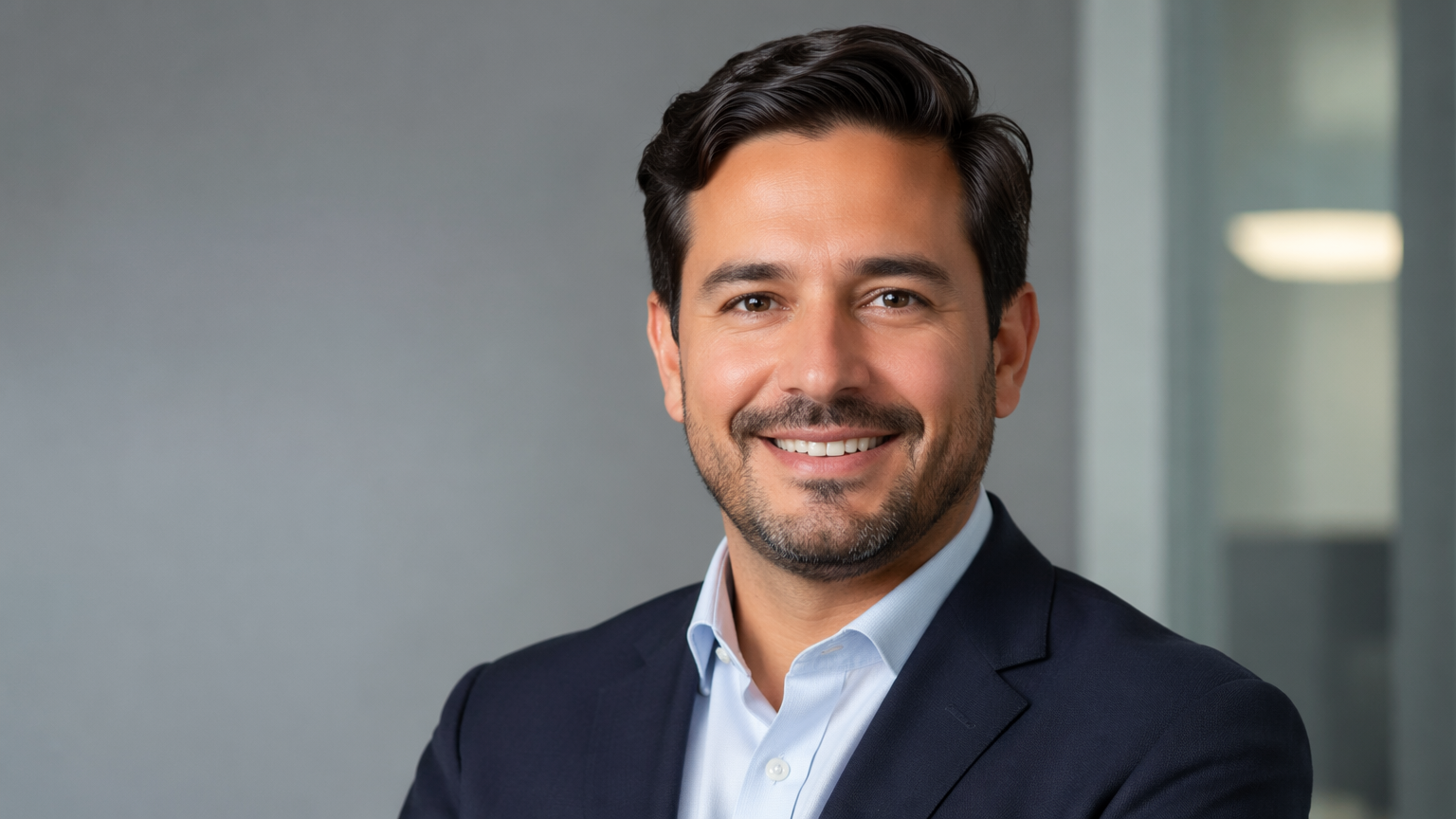 Professional corporate headshot AI avatar of an original person in business attire on a neutral background