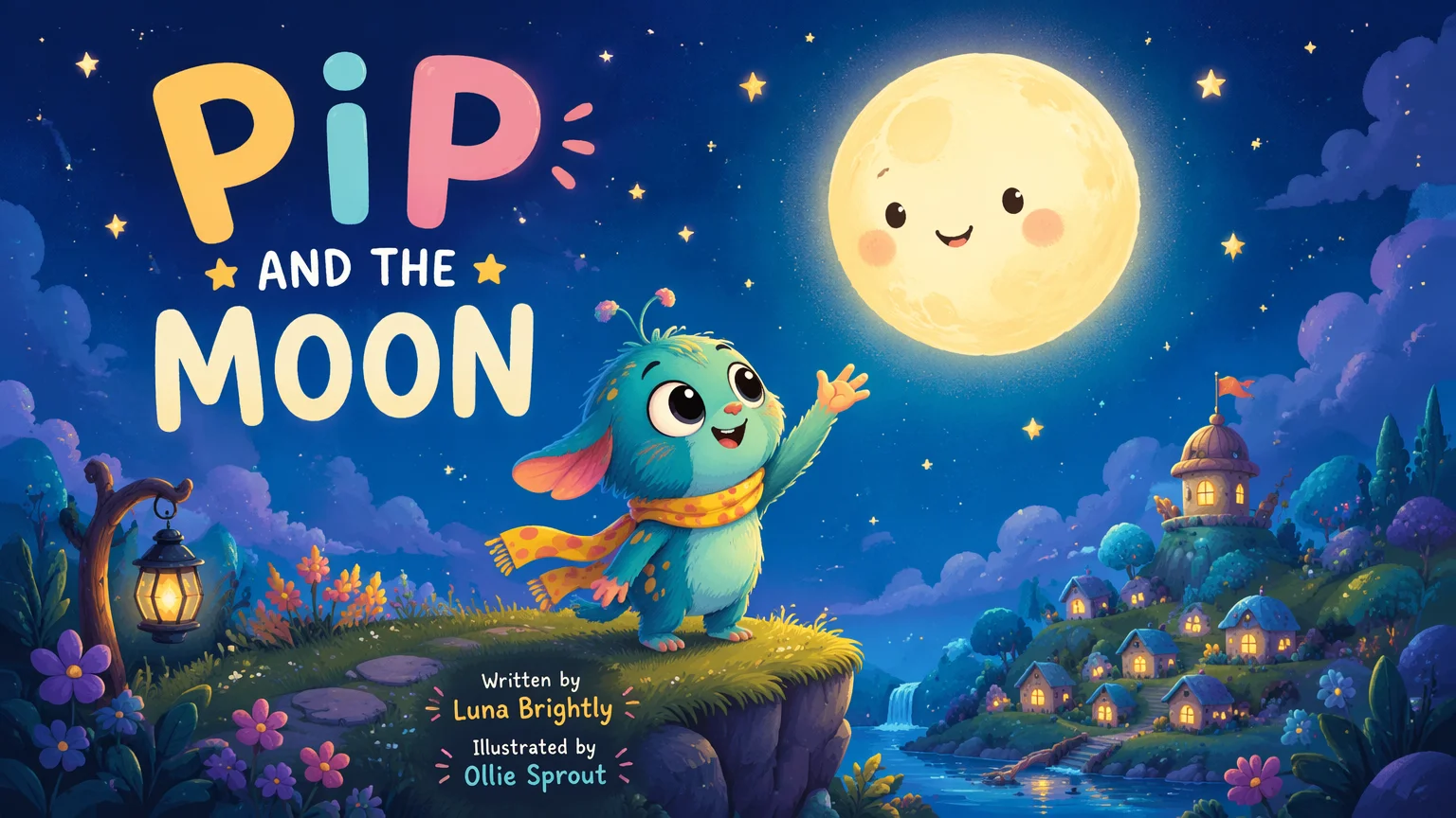 AI children's picture book cover with a cute original creature and playful rounded title