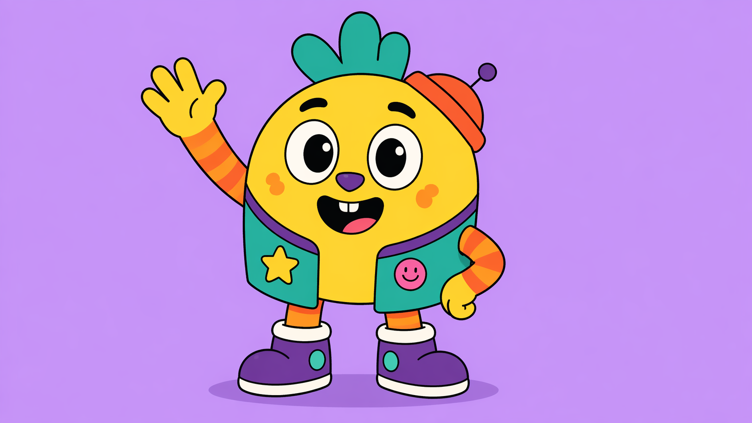 A flat 2D Western cartoon-style original character with bold outlines and flat colors