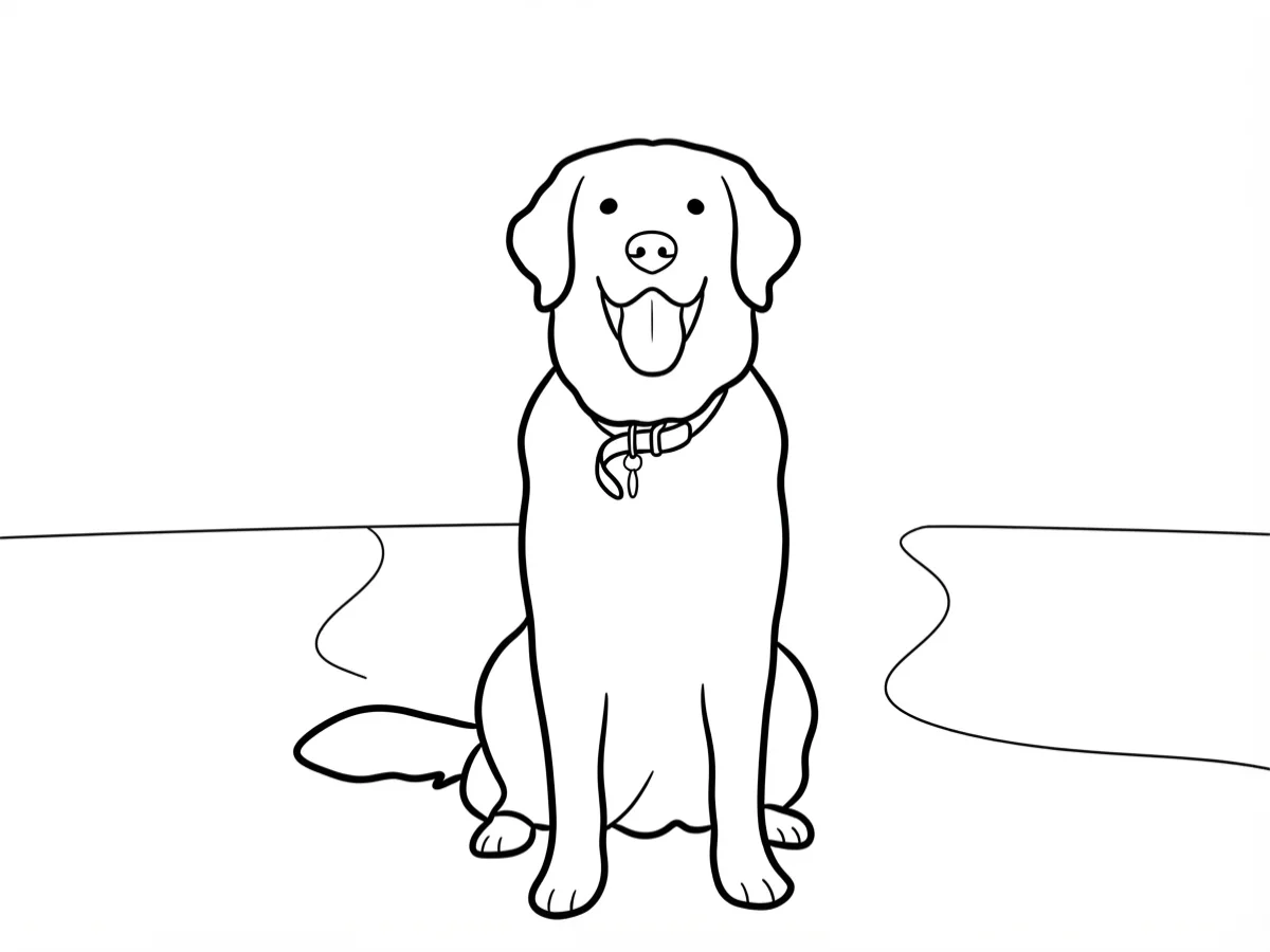 A dog photo as a coloring page with very thick bold outlines and simplified shapes