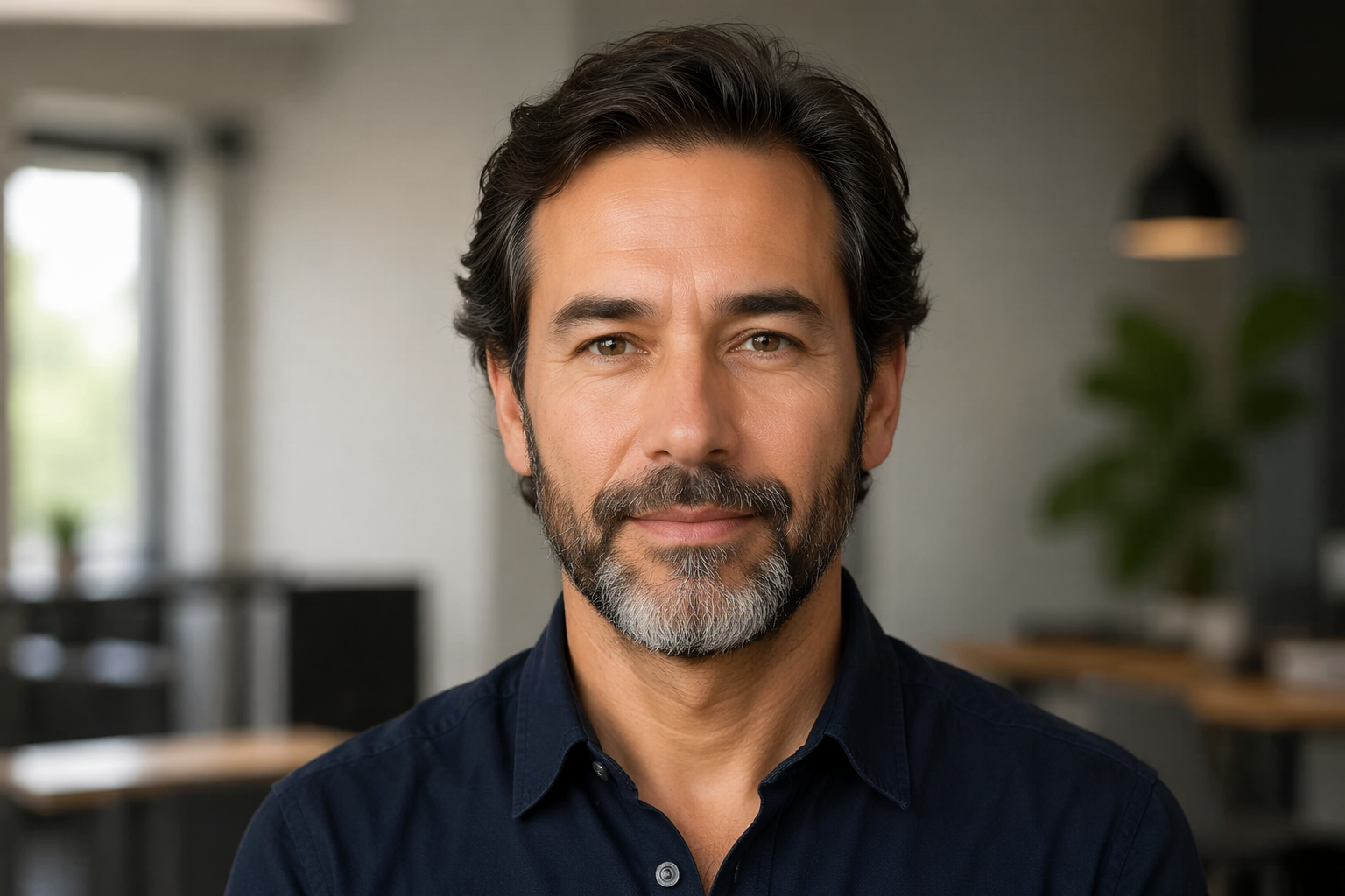 Photorealistic AI-generated fictional face of a middle-aged person for a UX persona mockup