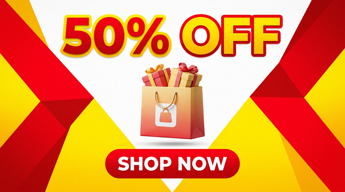 AI-generated promo sale flyer with discount headline and product imagery