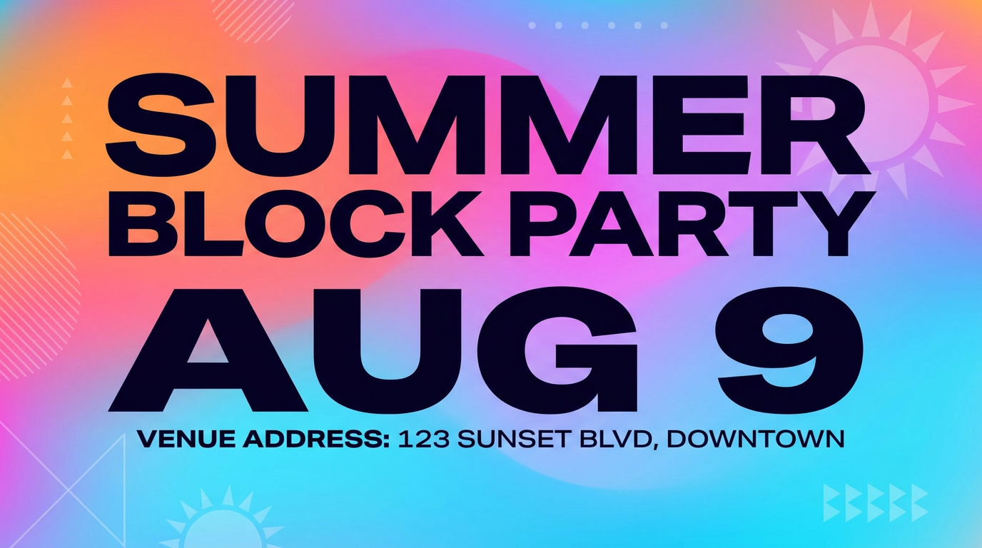 AI-generated event flyer with clean headline text, a bold date line, and a vibrant background