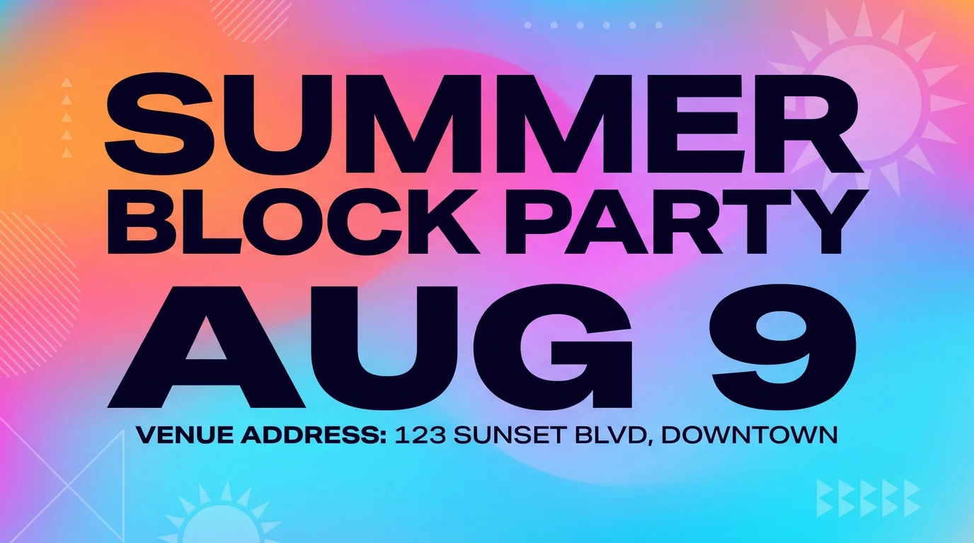 AI-generated event flyer with clean headline text, a bold date line, and a vibrant background