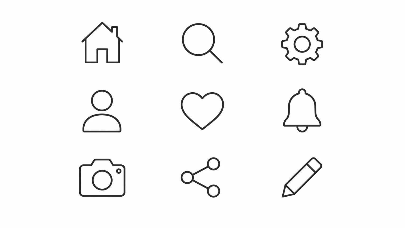 Set de iconos UI planos minimalistas generado por IA con iconos de navegación y acción de trazo consistente