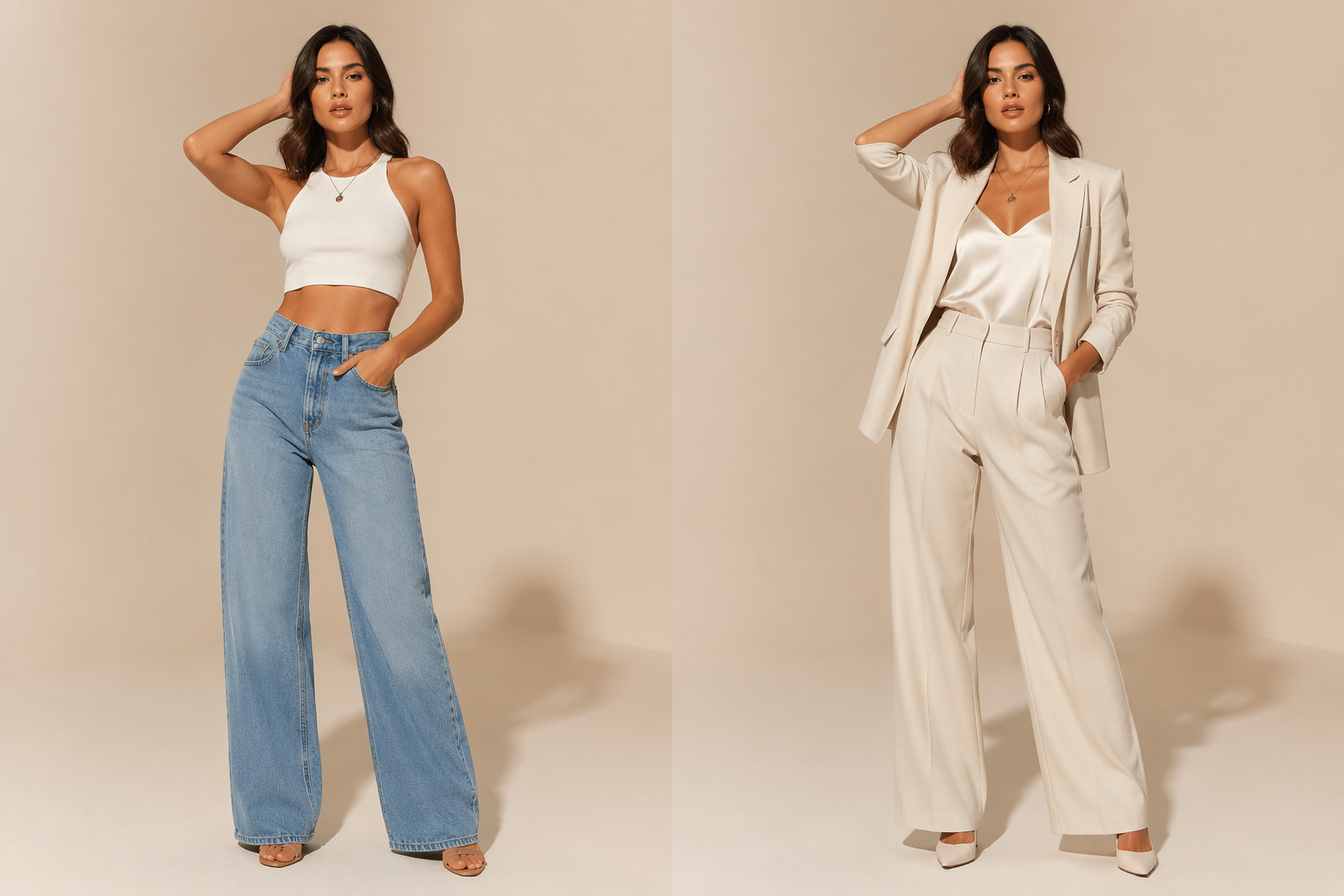 A fashion photo with the outfit changed using AI image-to-image re-rendering