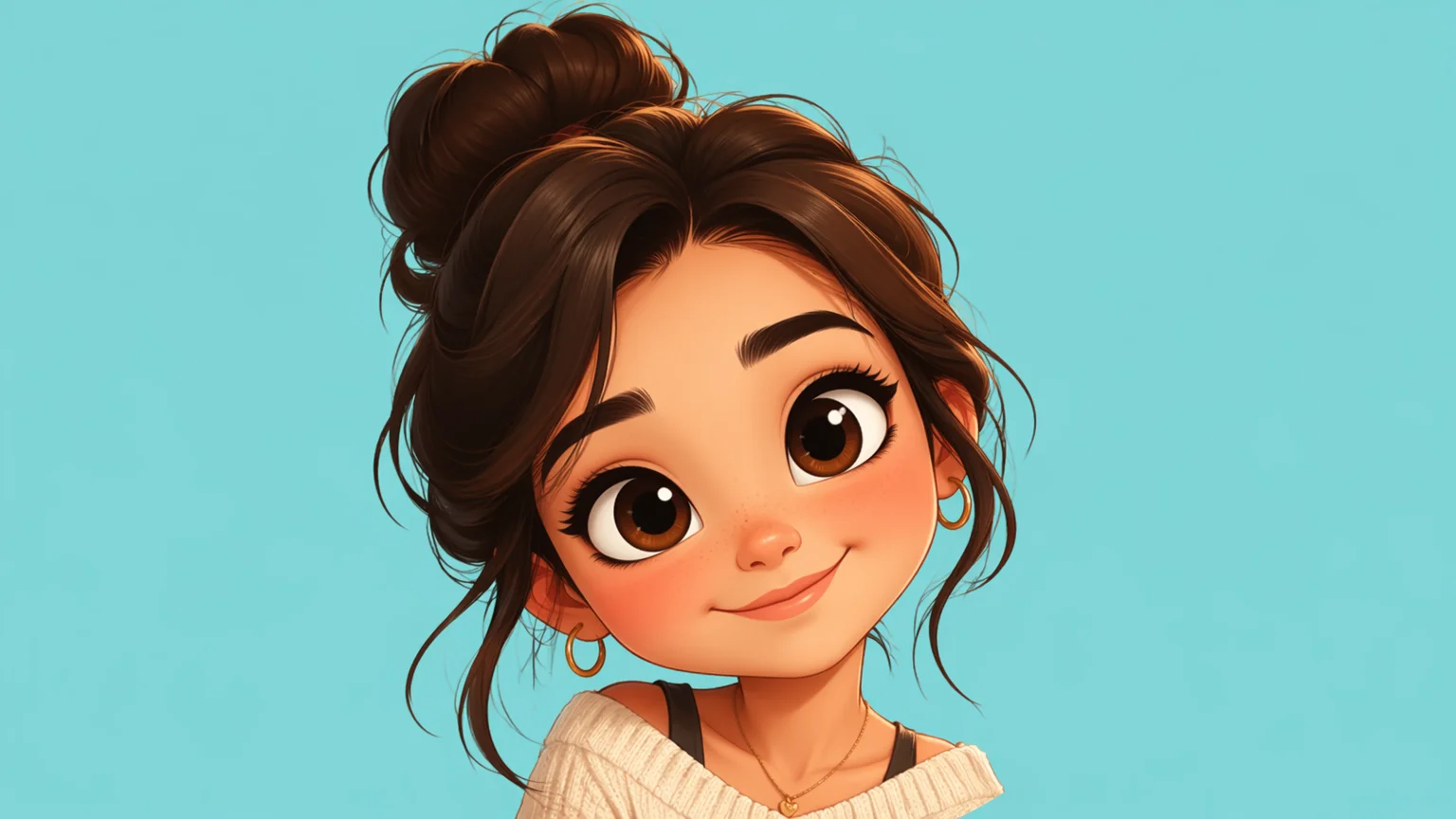 本人の特徴をとらえた1人のかわいいデフォルメ調似顔絵、SNSアイコン向けのオリジナルイラスト