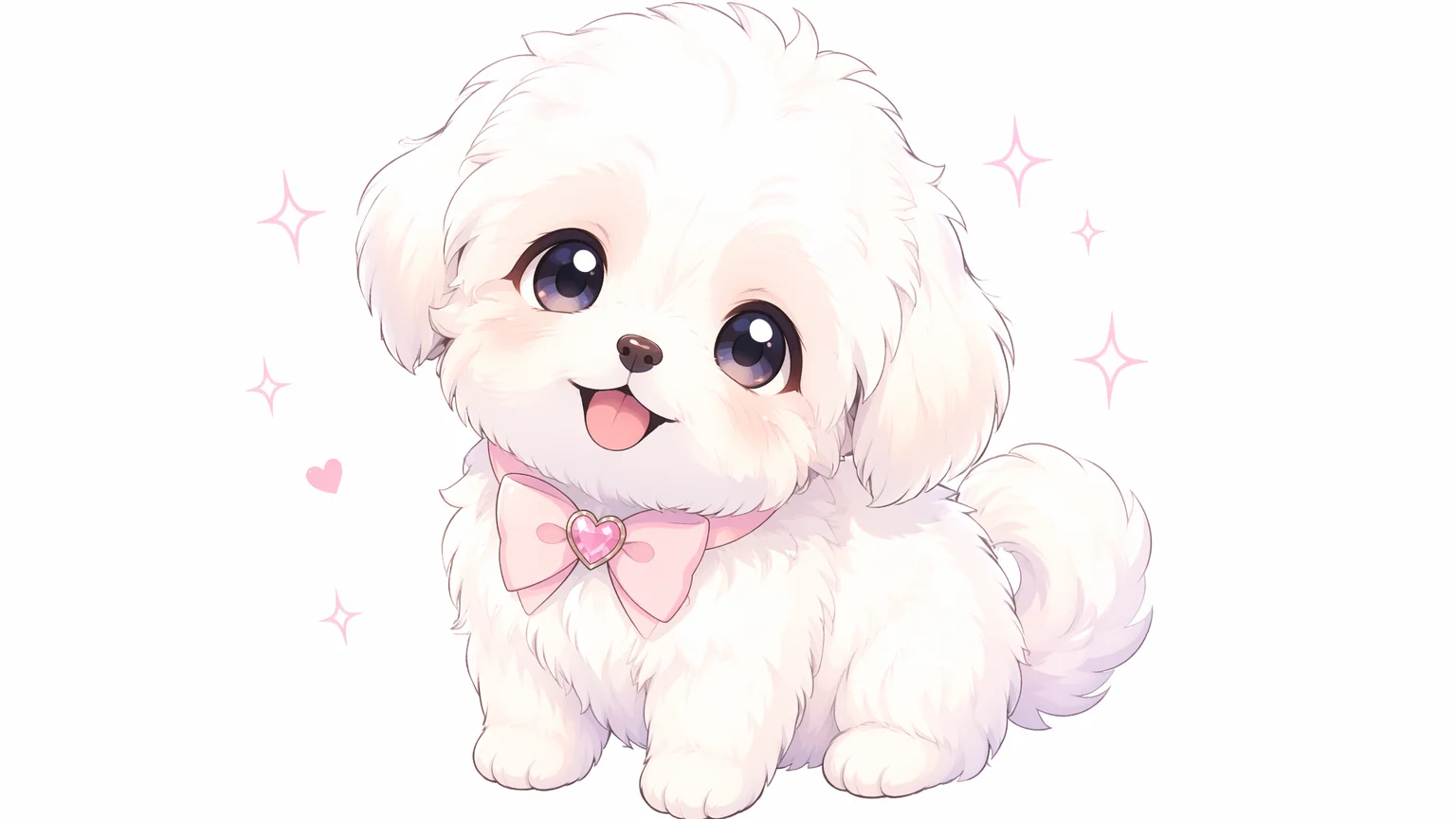 AI-generated cartoon character illustration of a fluffy white dog in anime style