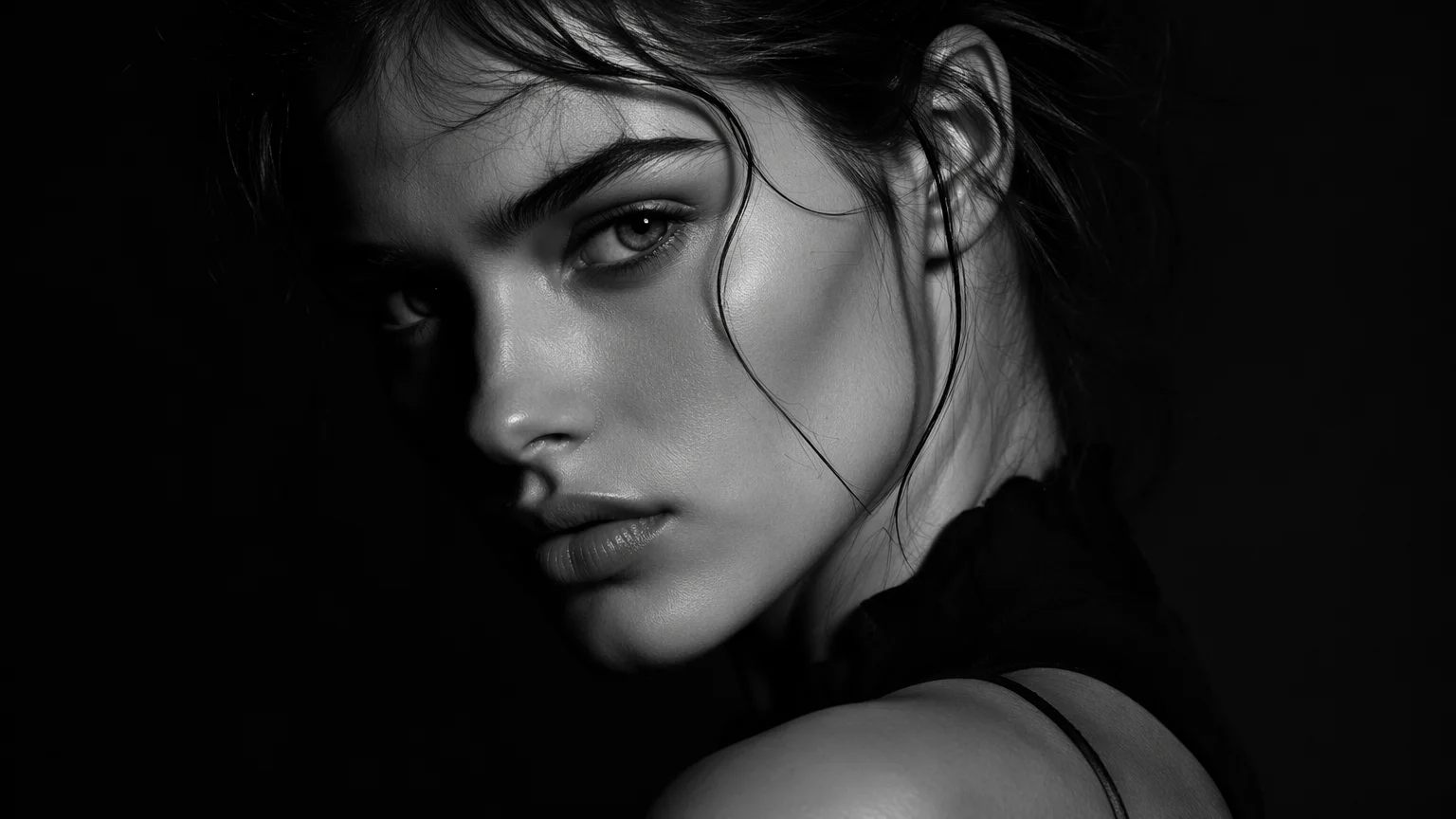AI-generated dramatic editorial portrait with hard side lighting and deep cinematic shadows