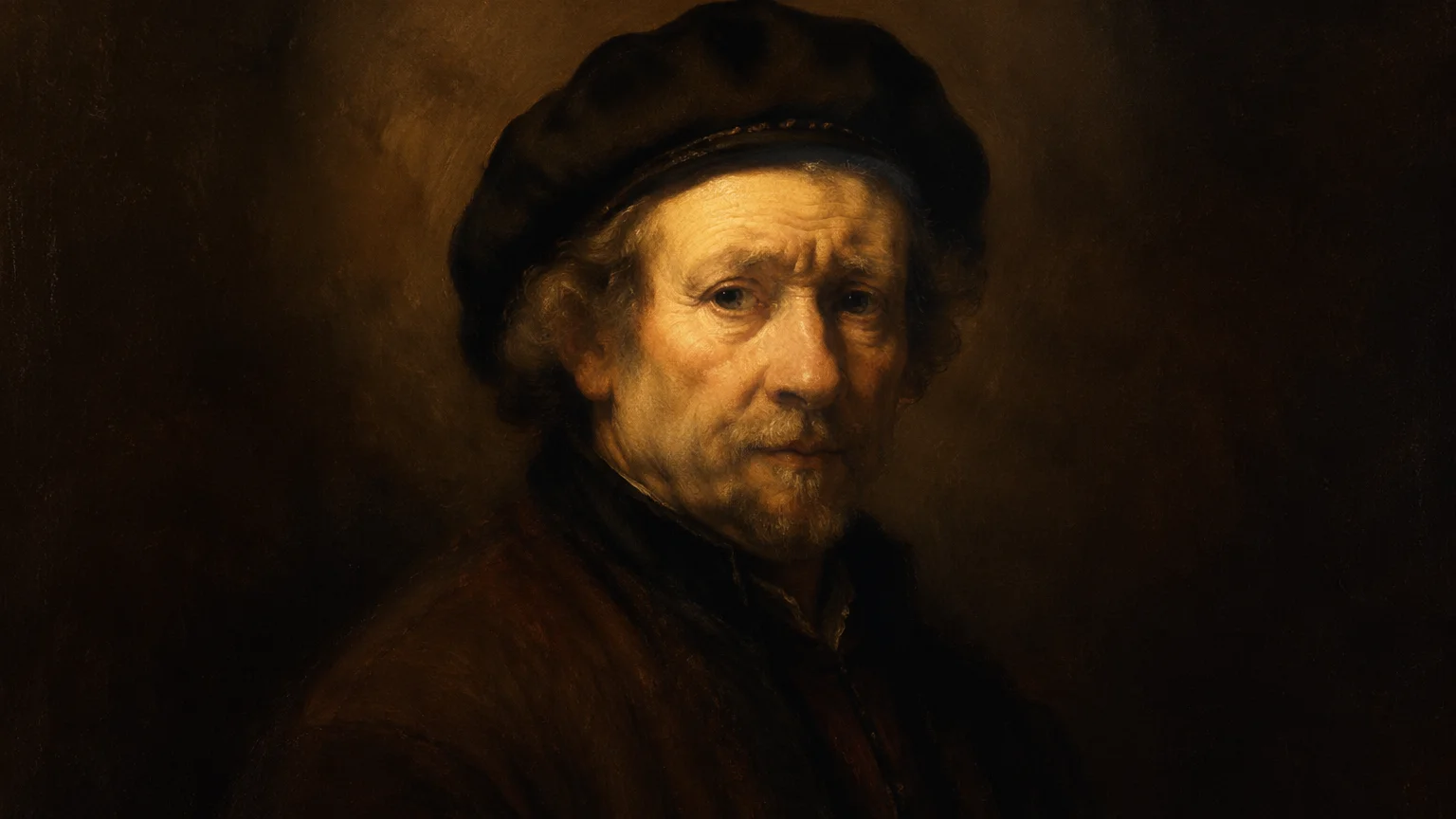 AI-generated painterly oil portrait in Old Masters style with warm amber tones and soft brushwork
