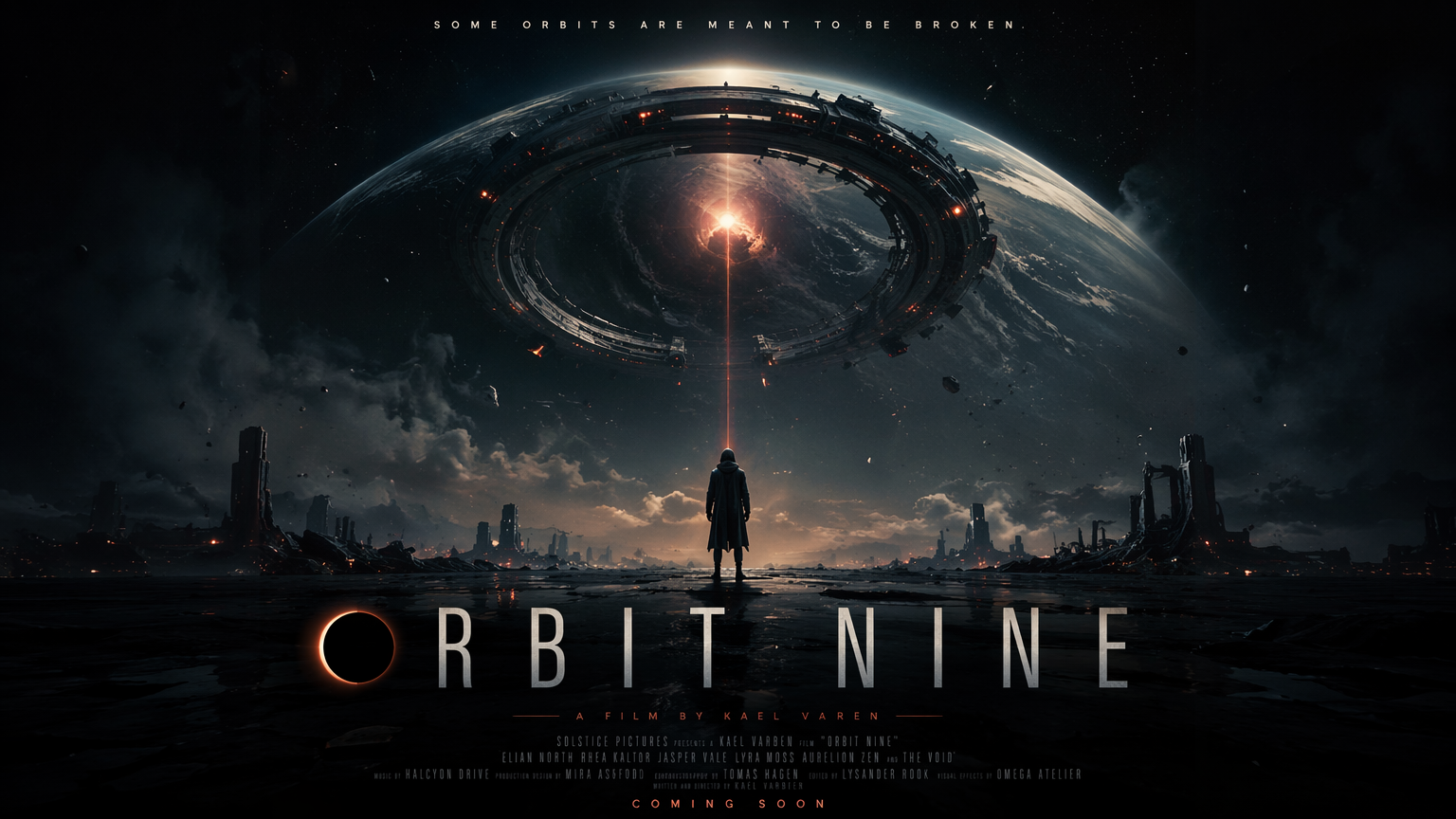 Póster de película cinematográfico con IA de un filme ficticio con una silueta y tipografía de título