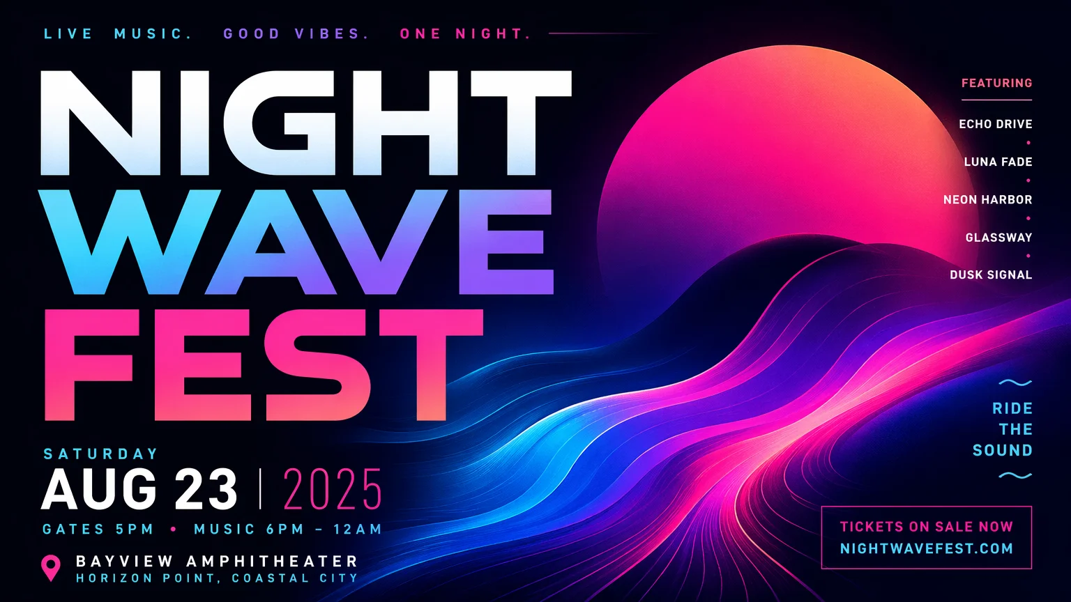AI-generated event poster with large clean rendered headline text and an abstract gradient background