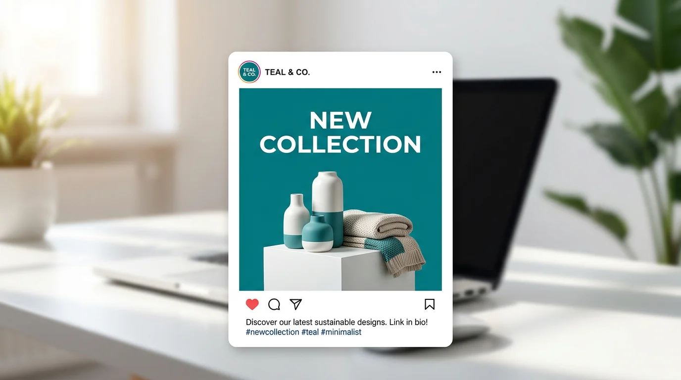 AI-generated branded Instagram square post with clean text overlay and bold brand colors
