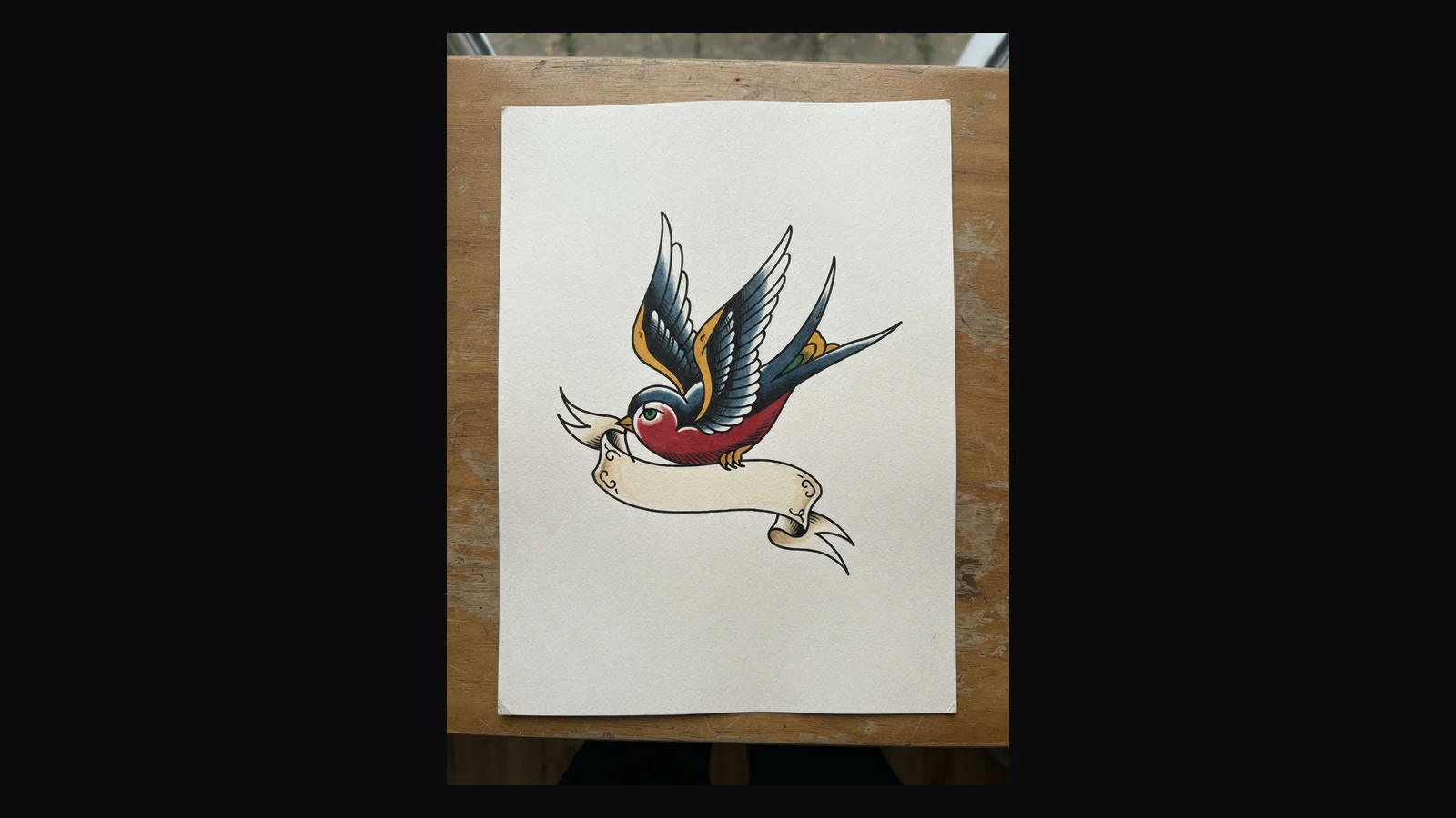 Traditional American style AI tattoo design of a swallow holding a banner