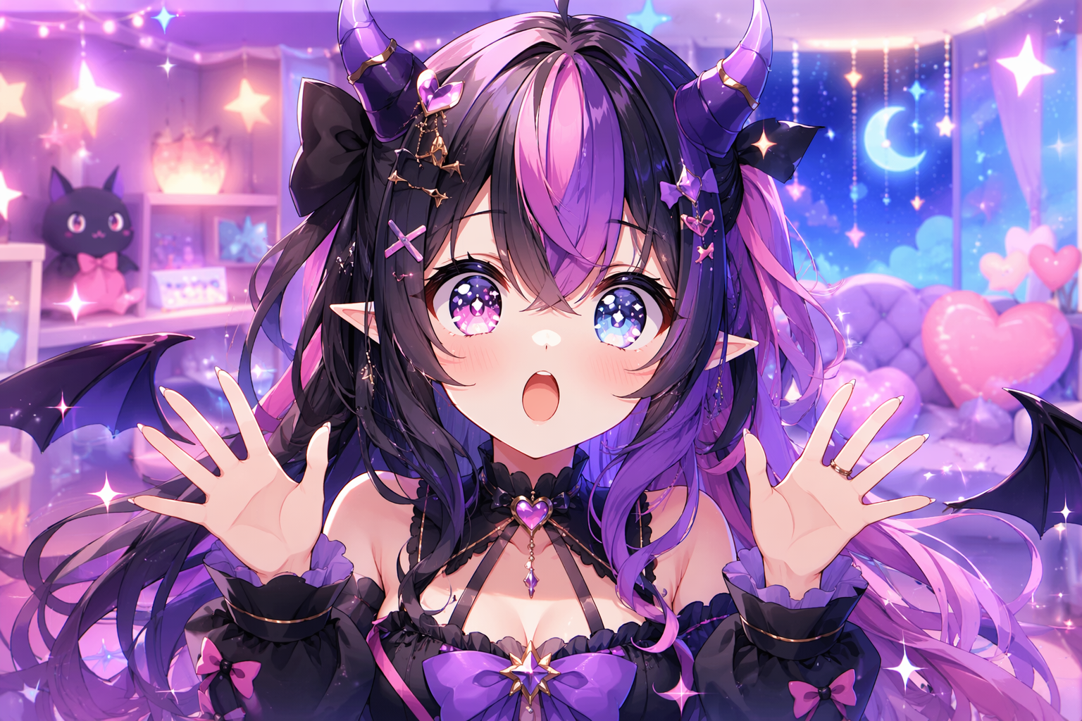 Animated VTuber avatar making an expressive reaction gesture for use as a stream overlay moment