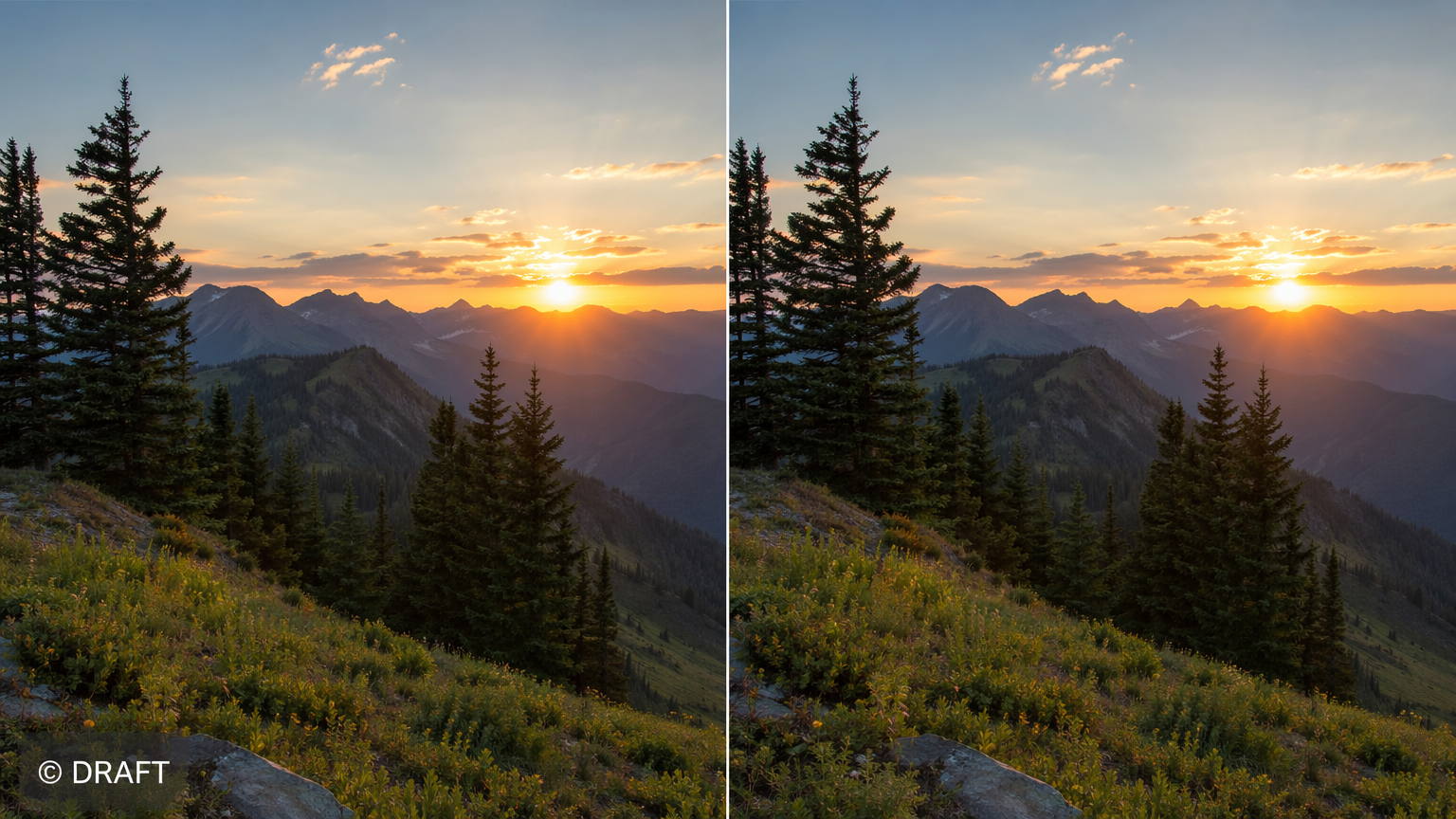 Antes y después de una foto propia con una zona marcada reconstruida mediante re-renderizado con IA