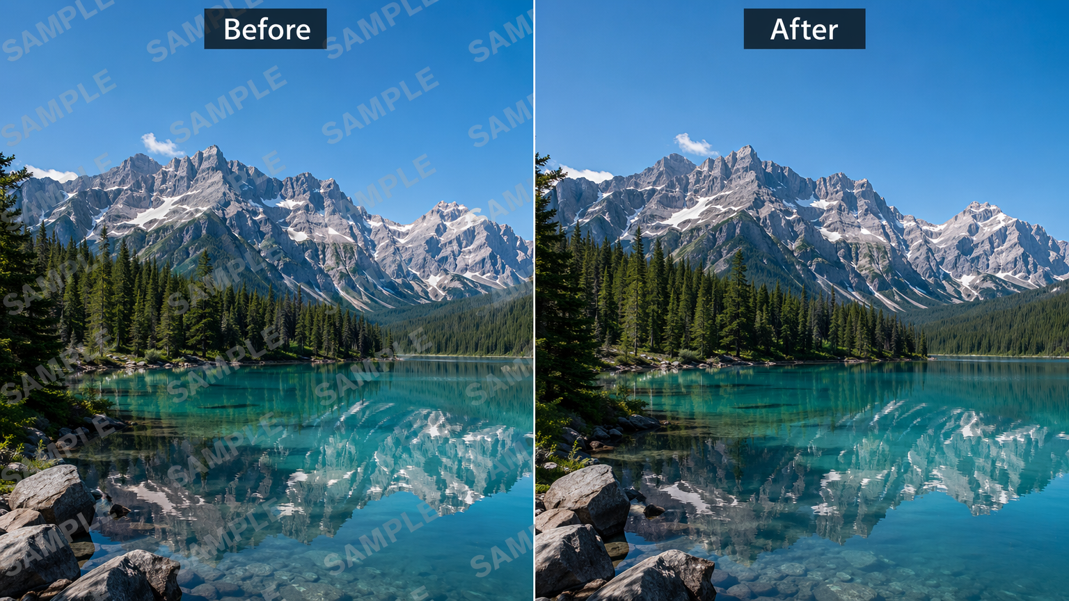 Antes y después de una imagen que el creador posee, con una zona marcada reconstruida mediante re-renderizado con IA