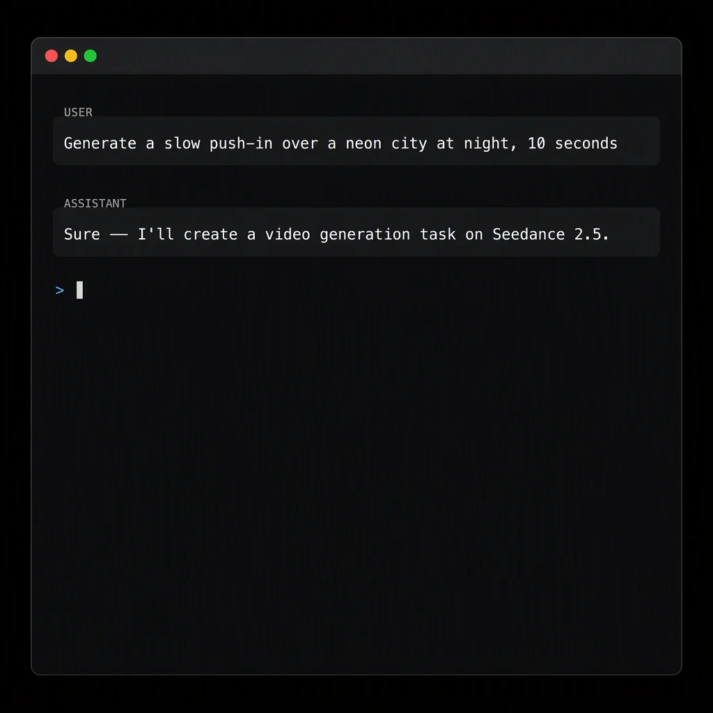 Describing a video shot in plain language in the Claude Code chat