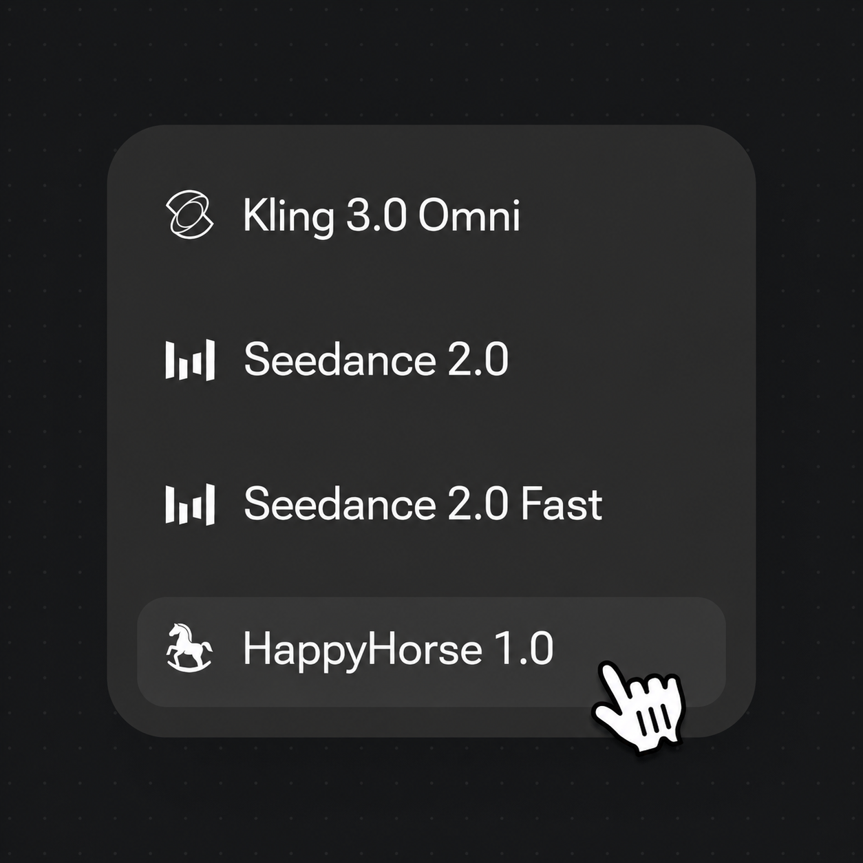 Renoise model selector with HappyHorse 1.0 chosen