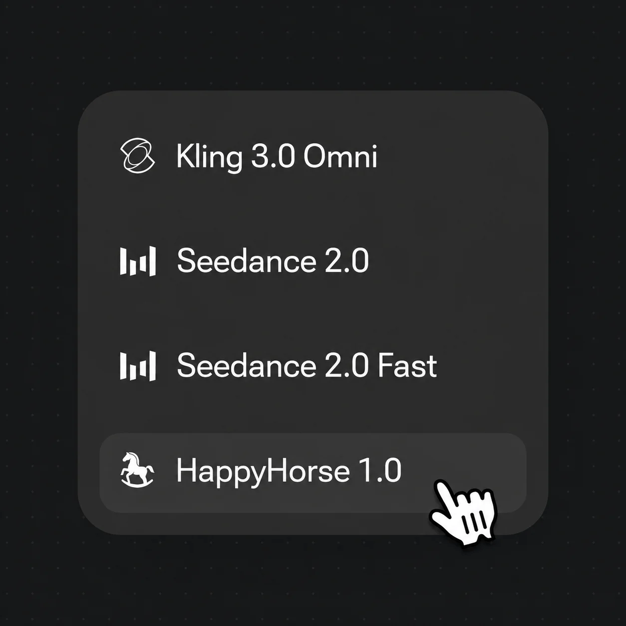 Renoise model selector with HappyHorse 1.0 chosen