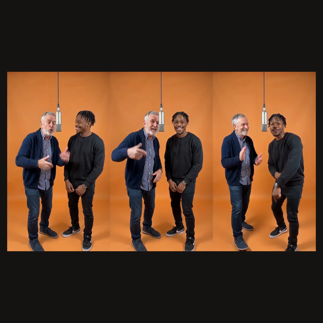 Three frames from the finished vertical Migos AI video clip, ready to post