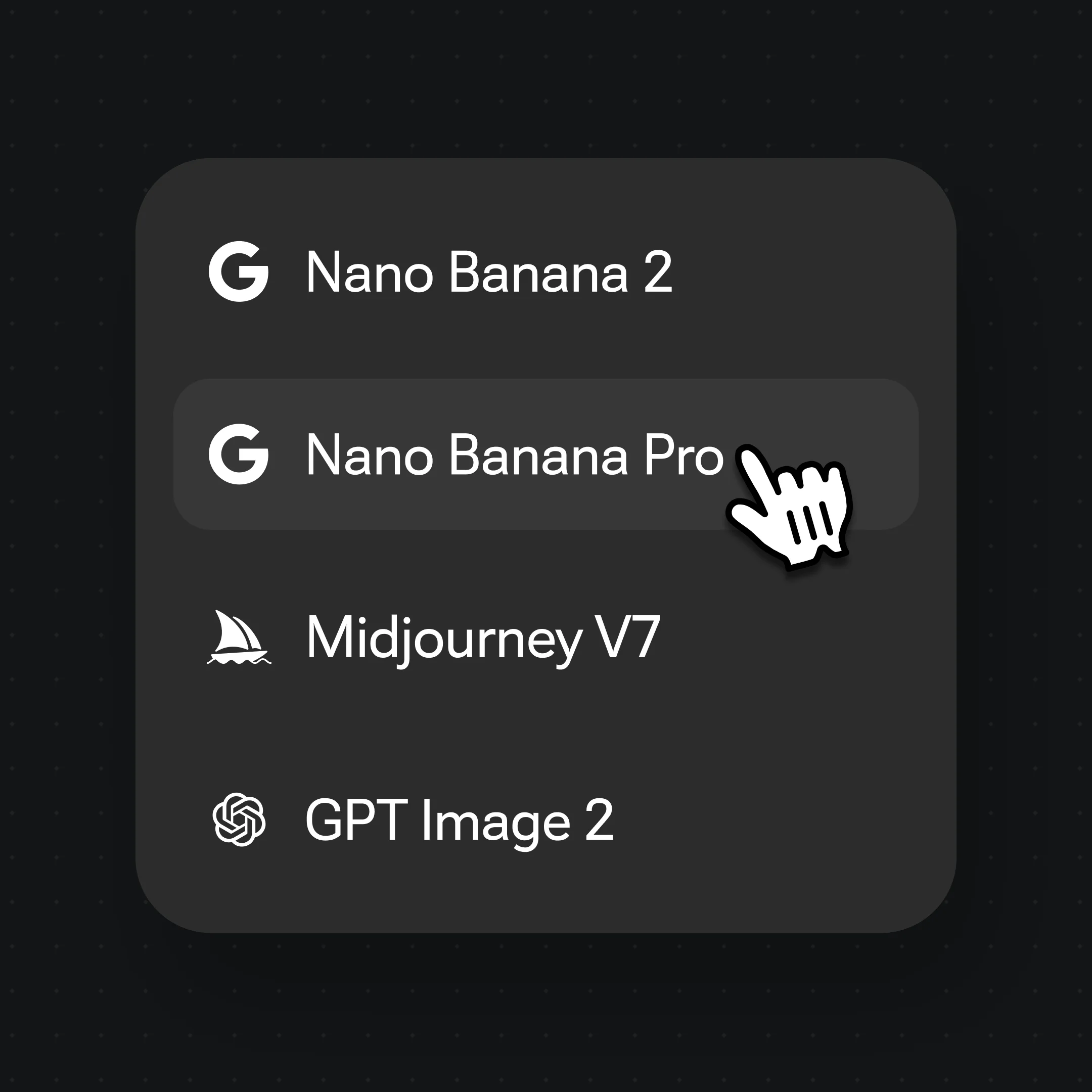 Renoise Canvas で Nano Banana Pro を選択する様子