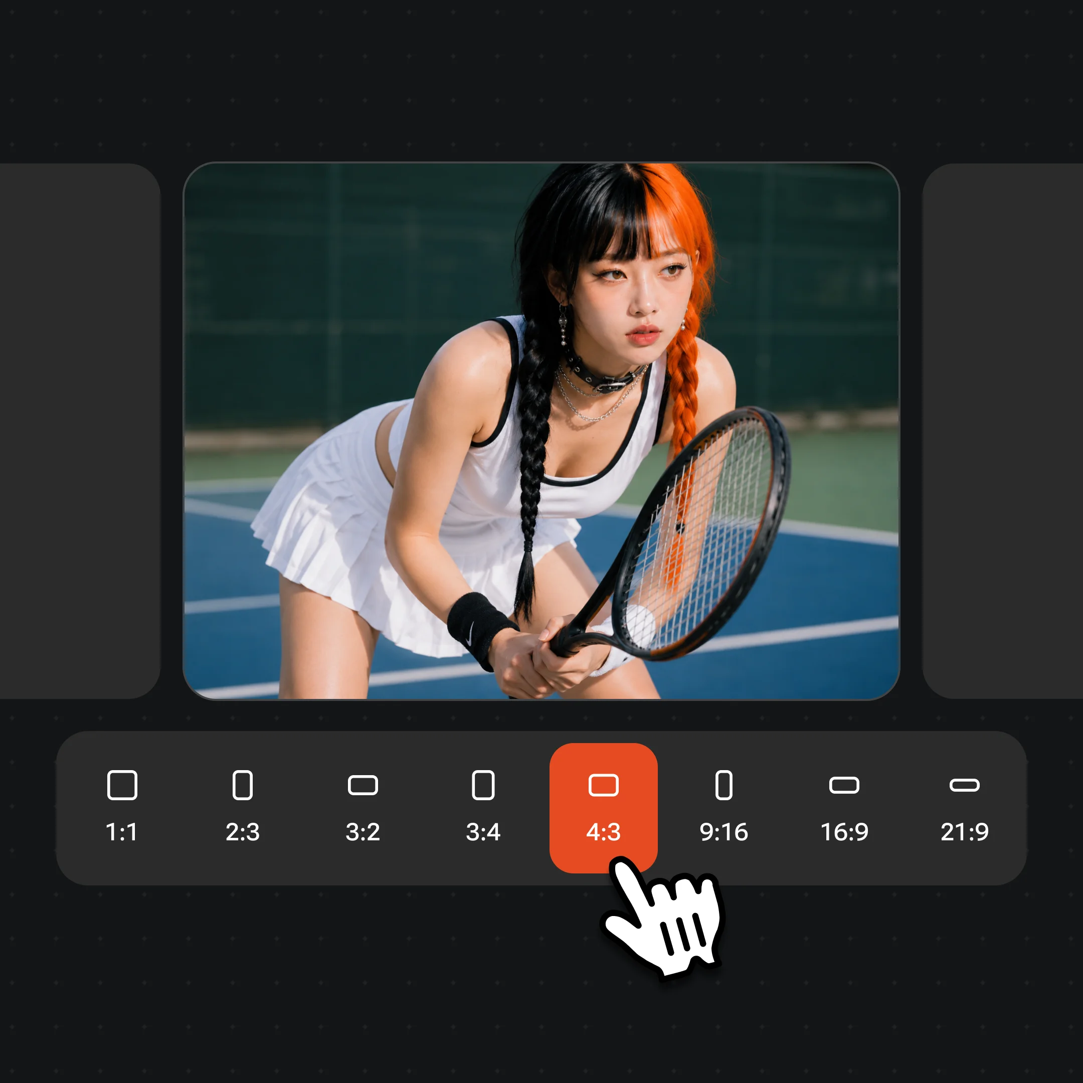Choosing the aspect ratio before exporting an AI portrait in Renoise Canvas