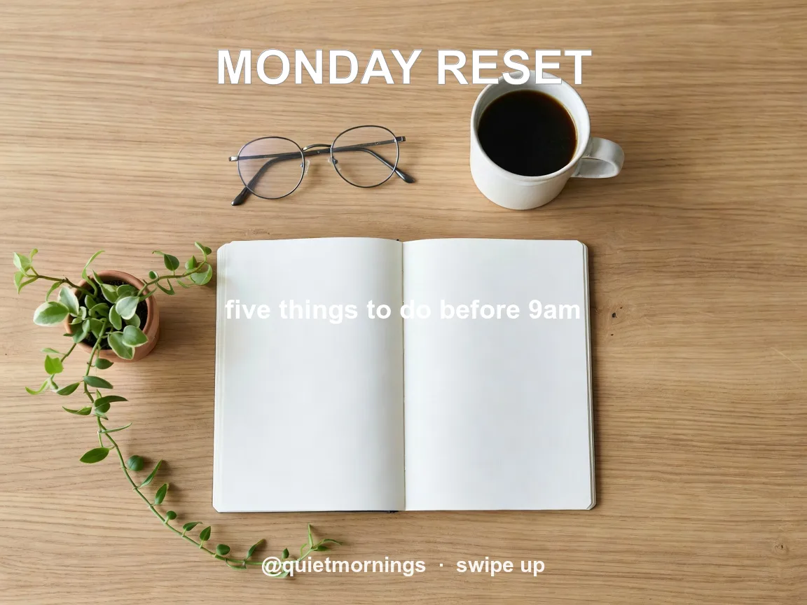 Before removing text: an overhead desk photo with a three-line social caption overlaid on it