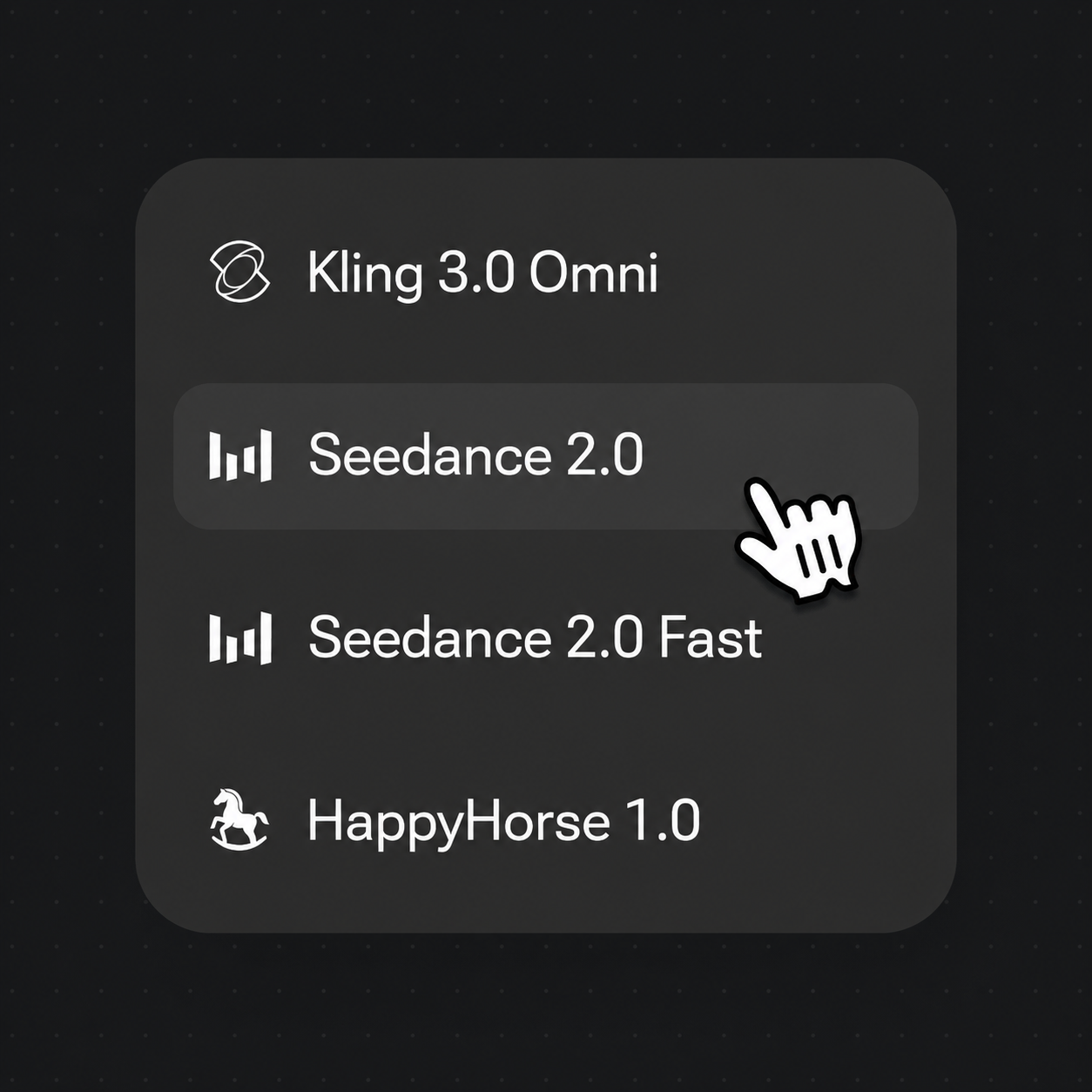 Renoise model selector with Seedance 2.0 chosen