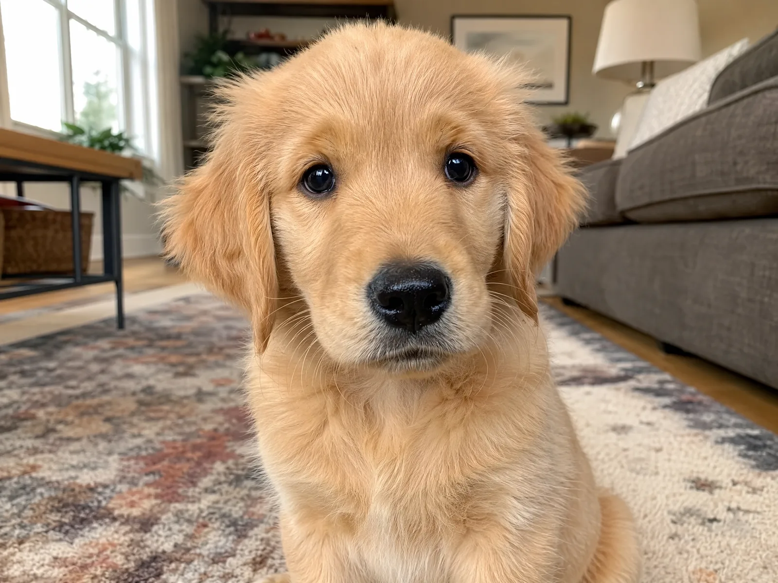 同じ子犬の写真を高画質化し、毛並みのディテールまで鮮明にしたもの