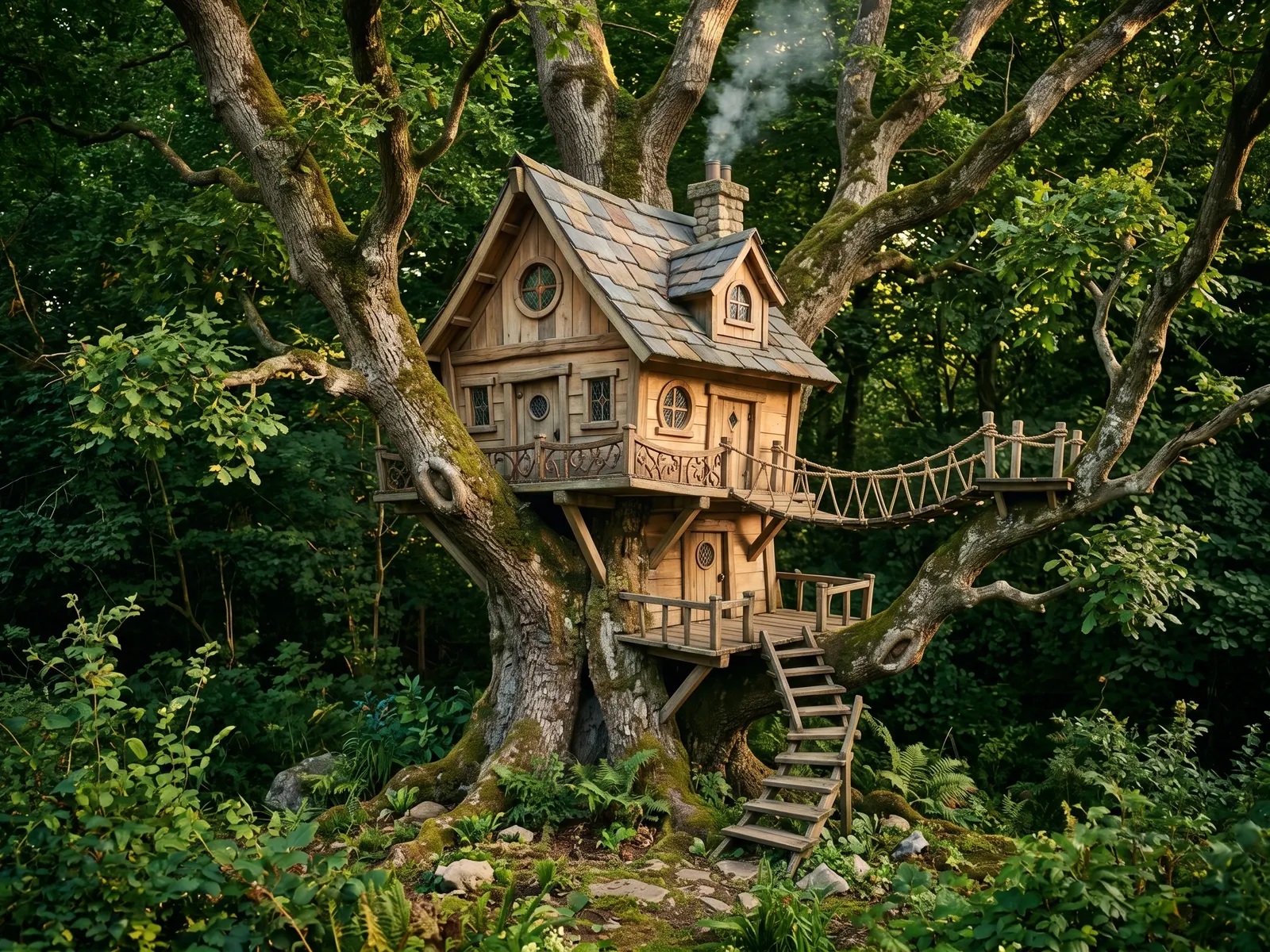 After: real Nano Banana Pro output — the same treehouse rendered as a finished photorealistic image, following the sketch's composition